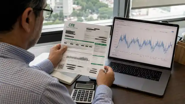 Finance lead reviewing a CFE bill next to an interval load profile